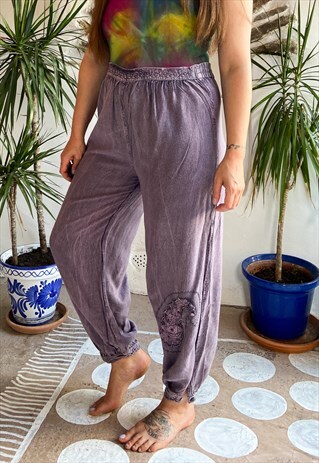 VINTAGE 90'S HIPPIE BOHEMIAN PURPLE EMBROIDERED TROUSERS - M