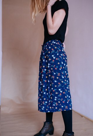 VINTAGE 90S MIDI FLORAL PLEATED SKIRT