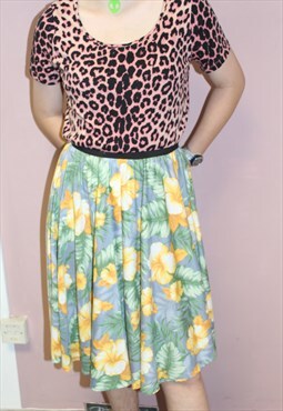 50's Style Rockabilly Hawaiian Floral Print Skirt 
