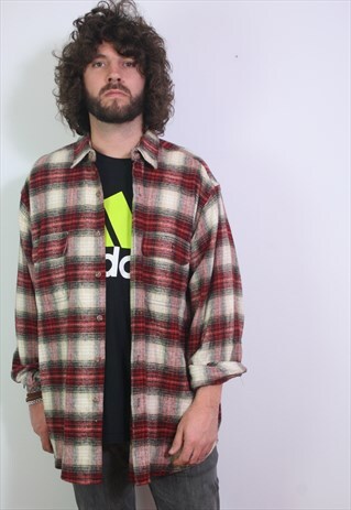 VINTAGE FLANNEL THICK CHECK SHIRT , XL