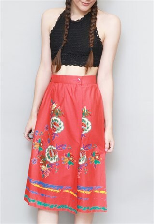VINTAGE 1970'S PAUL SEPARATES FLORAL PRINT MIDI SKIRT