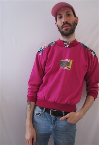 VINTAGE RETRO BRIGHT PINK SWEATSHIRT SKI