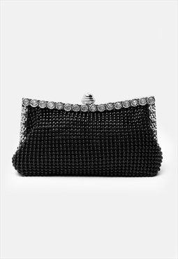 Caroline crystal embellished evening clutch bag in black