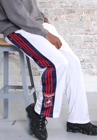 VINTAGE ADIDAS TAPE LOGO TRACK BOTTOMS POPPERS WHITE RED