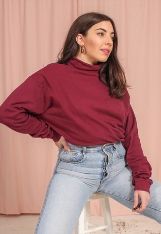 VINTAGE 90S TURTLE NECK JUMPER IN WINE