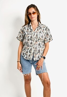 90s short sleeve shirt summer button up vintage blouse