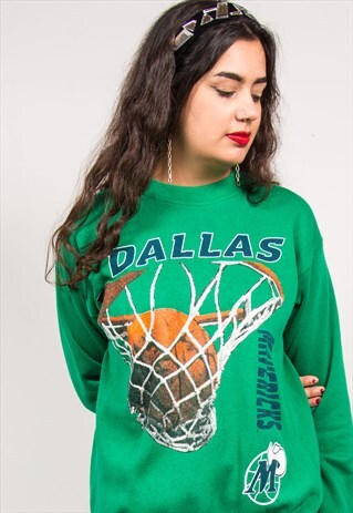VINTAGE SWEATSHIRT 90'S GREEN DALLAS MAVERICKS BASKETBALL