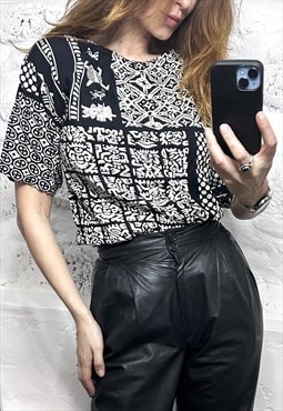 90s Graphic Print Top / Blouse - S - M