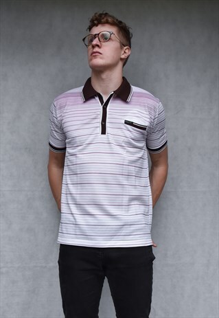 MUSCLE FIT NYLON STRIPED POLO SHIRT SIZE M