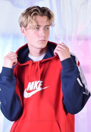 VINTAGE NIKE RED AND NAVY HOODIE