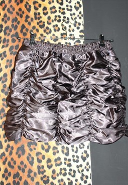 Satin Ruched Silver Grey Skirt Party Holiday Goth Grunge 