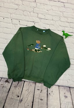 Vintage Green Bear Sweatshirt Size L