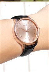 Gents Classic Rose Gold Leather Watch with Date