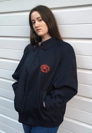 WOMENS VINTAGE BURBERRY COAT DARK BLUE HARRINGTON JACKET