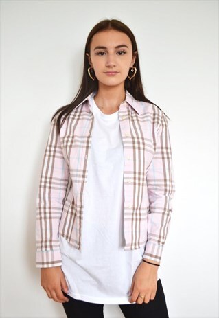 VTG BURBERRY NOVA CHECK PINK LONG SHIRT