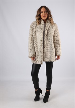 FAUX FUR COAT JACKET SHORT VINTAGE UK 12 (DJ2A)