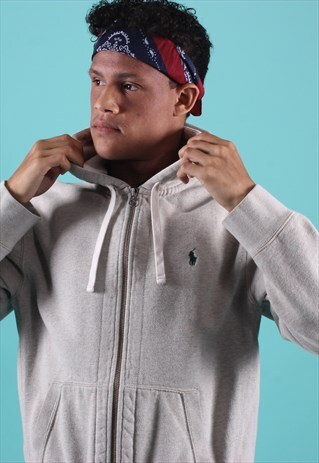 RALPH LAUREN EMBROIDERED GREY HOODIE