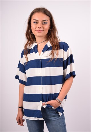 VINTAGE BENETTON SHIRT STRIPES WHITE