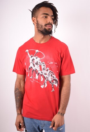 MENS VINTAGE MICHAEL JORDAN T-SHIRT TOP LARGE RED 90S