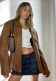 VINTAGE Y2K LEATHER ZIPPED BIKER JACKET BROWN