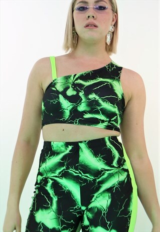 A-SYMETRIC LYCRA CROP WITH NEON LIGHTNING PRINT