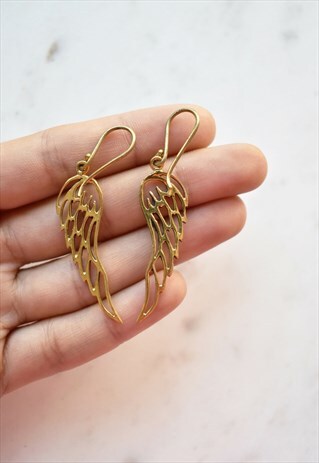 NICKLE FREE BRASS GOLD ANGEL WINGS EARRINGS