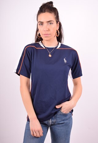 POLO RALPH LAUREN WOMENS VINTAGE T-SHIRT TOP LARGE BLUE 90'S