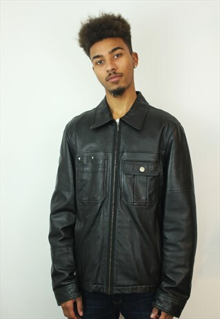 VINTAGE VERSACE LEATHER JACKET, LARGE