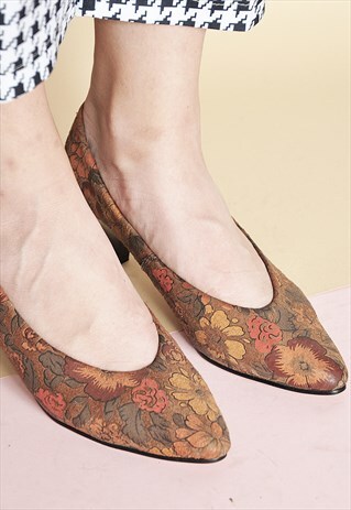 90S FLORAL LEATHER PUMPS