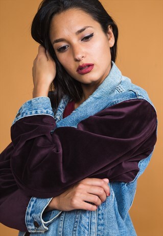 VINTAGE 80S REWORKED VELVET LEVI'S DENIM JACKET / 0194