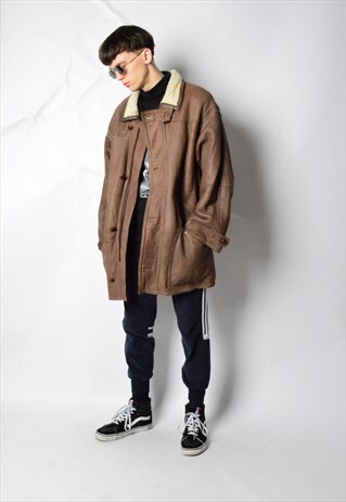 VINTAGE 80S BROWN WARM SOFT LEATHER COAT