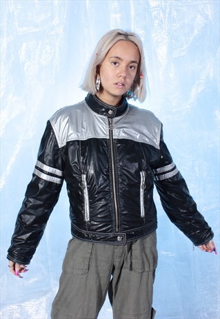 VINTAGE MOSCHINO BLACK AND SILVER ZIPPED JACKET