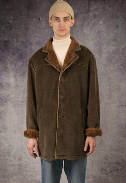 70s  corduroy jacket in slouchy style, with faux fur lining 