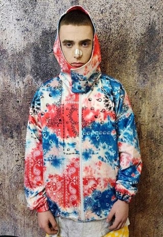 Paisley track jacket handmade bandana hood bomber tiedye red