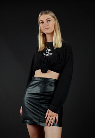 VINTAGE 80S BLACK LEATHER MINI SKIRT