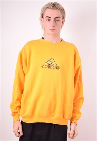 ADIDAS MENS VINTAGE SWEATSHIRT JUMPER XXL YELLOW 90S