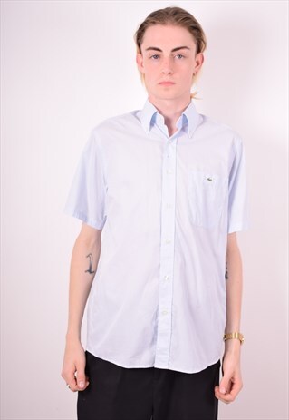 LACOSTE MENS VINTAGE SHIRT MEDIUM BLUE 90S