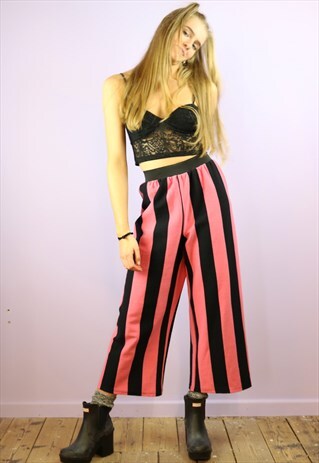 PINK N BLACK STRIPED CROP TROUSERS
