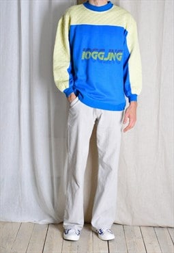 Vintage 80s Blue Yellow Quilted Graphic Athletic Sweatshirt