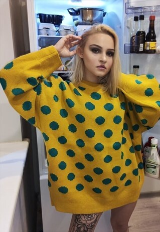 POLKA DOT KNITWEAR SWEATER Y2K SPOT KNITTED JUMPER YELLOW