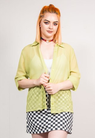 90'S VINTAGE LIME GREEN SHEER GRUNGE SHIRT BLOUSE