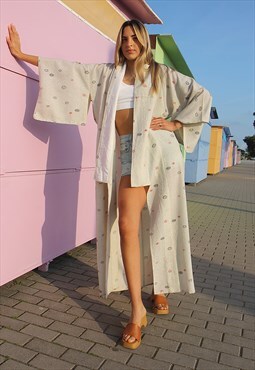 Vintage Cream Geometric Print Lightweight Kimono Jacket