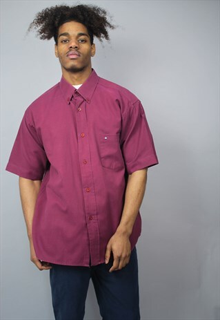 VINTAGE TOMMY HILFIGER MAROON HALF SLEEVE SHIRT