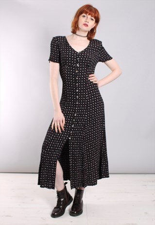 VINTAGE 90S PATTERNED TEXTURED TIE BACK MAXI DRESS