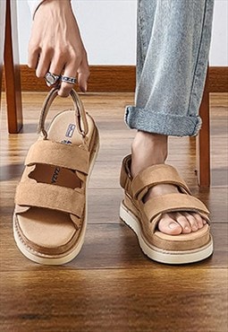 Platform sandals suede gladiators unisex summer shoes brown