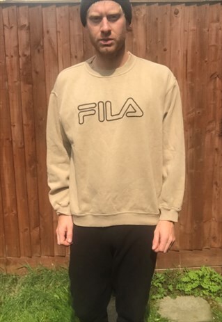 VINTAGE FILA CREW NECK SWEATSHIRT JUMPER BEIGE M MENS SPORTS