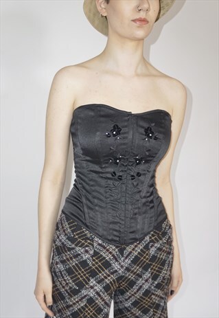 BLACK CORSET WITH FLORAL DETAILING / BUSTIER