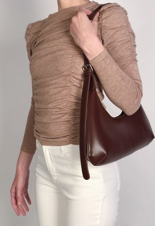 BEIGE SHIRRING JERSEY LONG SLEEVED TOP