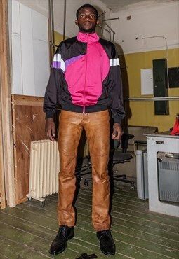 90's Vintage rave / sports track jacket in black & pink