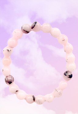 Light Pink Rutilated Quartz Beaded Gemstone Bracelet